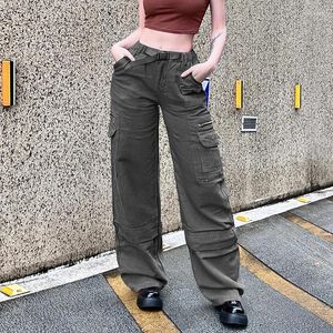 Jeans femininos xingqing calças de moda retro feminina com bolsos sexy na cintura baixa solta streetwear vintage casual