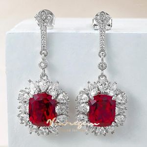 Kolczyki Dangle Vinregem 8 10 mm Ruby High Carbon Diamond Cone Kop dotyczące kobiet dla kobiet Vintage 925 Srebrne prezenty biżuterii