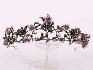 Barock vintage svart lila kristallpärlor brud tiaras krona tävling diadem slöja tiara bröllop hår tillbehör 22071689097108719842