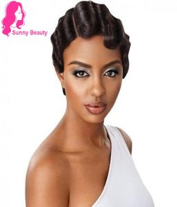 Kısa pixie kesilmiş peruk parmak dalgası peruk retro stil 1920039s Amerikan Afrikalı kadınlar için sineklik saç modelleri bakire peruklar anne peruk ni5877606