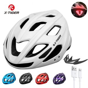 Xtiger Bicycle Helmet MTB Cycling LED Light Outdoor Sport Road Racing Mountain Bike laddningsbar med Brim 240401