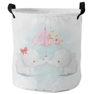 Laundry Bags Valentine'S Day Elephant Umbrella Cartoon Foldable Basket Large Capacity Waterproof Organizer Kid Toy Storage Bag
