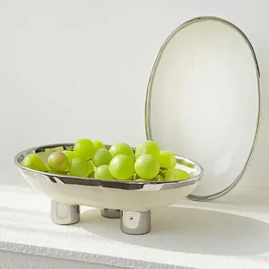 Plates Modern Ceramic Table Dinnerware Kitchen Fruit Bowl Three-Legged Tall Candy Cake Trays Porch Desktop Tableware Dishes