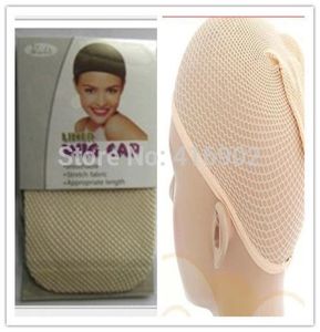 Whole50pcslot beige color Stretchable Elastic Fishnet Wig caps Hair Net Mesh Wig Weave Cap the two closed6942018