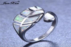 Bröllopsringar söta kvinnliga blad justerbar ring mode silver färg rosguld för kvinnor boho blå vit grön eld opal ringweddin7340160