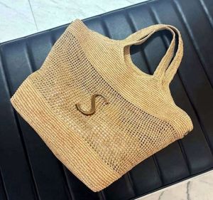 2024 Projektant mody Raffias słomkowe torby na ramię luksusowe torebki Kobiety duża iCare Maxi Beach Bag 3 Kolor Luksurie Najwyższa jakość prawdziwa skórzana torba z metalową literą