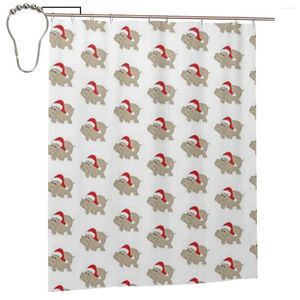 Shower Curtains Christmas Hippopotamus Curtain For Bathroon Personalized Funny Bath Set With Iron Hooks Home Decor Gift 60x72in