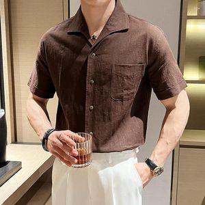 Camicie casual maschile di alta qualità in cotone e camicia di lino uomo manica corta Summer Sliose Abito da business trasparente