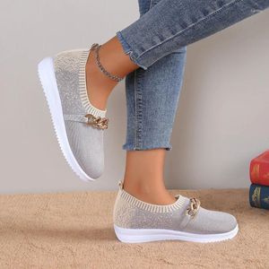 Gelegenheitsschuhe Ladies 2024 Brand Slip-on Damen Vulcanize Fashion Metal Decoration Solid Mesh Sneakers