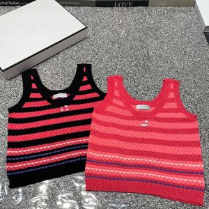 Vår sommar ny kvinna o-hals stickad färgblock stripe tank top designer väst camis sml