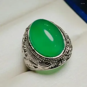 Cluster Rings Mens Green Jade Регулируемая натуральная хризофаза Сертифицированное Jade Stone Silver Ring для мужчин модные аксессуары ювелирные изделия