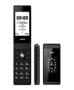 Оригинальный Uniwa X28 Сотовые телефоны Роскошный бизнес Flip Phone GSM Big Pushbutton Old Mon Mobile Dual Sim Bluetooth FM Радио разблокирован 4526324