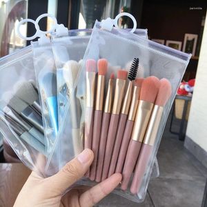 Storage Bags 8PCS Makeup Brush Set Mini Make Up Brushes For Foundation Powder Blush Eyeshadow Eyelash And Concealer With Bag(Coral Pin