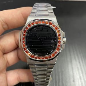 スーパーU1ラグジュアリーメンズウォッチスクエアダイヤモンド刻まれたムーブメントブラックダイヤルオートマチックメカニカルムーブメント904Lステンレススチールオスの腕時計