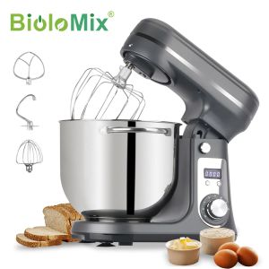 Blender Biolomix 6L/5L Stand Mixer Rostfritt stål Bowl 6Squeed Kitchen Food Blender Cream Egg Whisk Cake Deg Dough Kneader Bread Maker