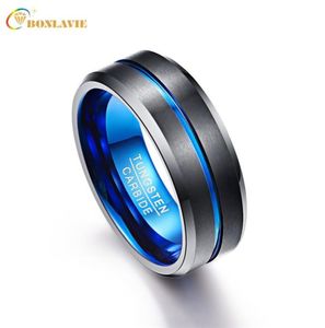 Mężczyźni Pierścień 100 Węglowodan Tungsten Anillos Para Hombres 8 mm High Polishing Blue Black Wedding Pasme Pierscienie T1906248015660