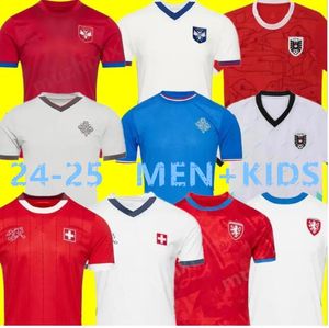 Novo Camisas de futebol da República Tcheca, Switzerland Home 24 25 Austria Austria azul branco 2024 2025 Islândia Camisas de futebol esportivo Sportswear sérbia Camisola Euro Cup