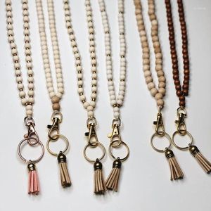 Keychains 2024 Custom Singoli Champagne Glass Lanyard Wood Tassel Boho Silicone Macame Bead Mama Teacher Badge Holder Charm Gift