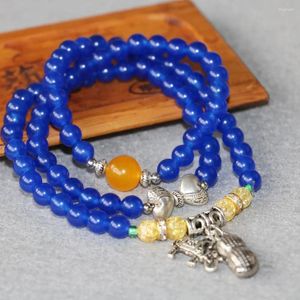 Charm Bracelets 6mm Accessory Crafts Blue Chalcedony Bracelet Peanut Elephant Pendant Crystal Jewelry Multilayer Chain Necklace Stone