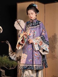 Ethnische Kleidung Frauen Han Chinesischer Winter spät Qing gedruckte Knackpader Cappa pluvialis Pferdes-Face-Rock Volles Set