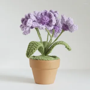 Decorative Flowers Purple Artificial Flower Potted Planting Handmade Knitting Daisy Plants Bonsai Home El Decoration Birthday Gift