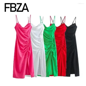 Casual Dresses FBZA Women Fashion Sleeveless V-neck Pleated Split Black Sexy Sling MIDI Dress French Chic Evening