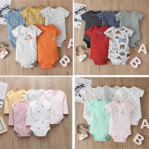 One-Pieces Baby Boy Girl Short Sleeve Romper New Born Clothes 2022 Summer Unisex Newborn Costume 5pcs/pack Clothing Set Cotton 624M