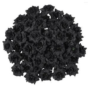 Decorative Flowers Silk Rose Flower Wedding Artificial Gold Petals Black Fake Head