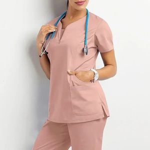 Enfermeira Mulheres Casual Casual Mãe Curto Apparado Top Farmácia Hospital Trabalho Doctor Uniforme de Enfermagem Jogador de Neck V 240412