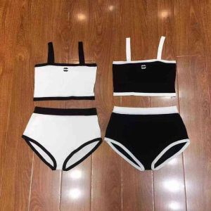 Women's Tracksuits 24 Summer Women Swimwears Sexy Bikini Color Blocking Letter Backless One Line Collar Knitted Suspender Simple Sexy Sleeveless Short Suit
