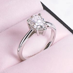 Cluster Rings Classic 925 Стерлинговое серебро 2,0CT PEAR MOISSANITE SOLITAIRE RING Женские Женщины Свадебные украшения любители любителей ювелирных изделий подарки