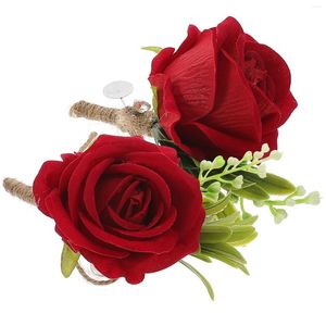 Decorative Flowers 2 Pcs Wrist Flower Boutonniere Wedding Artificial Decoration Corsage Decorations Clothing Accessory Plastic Couple