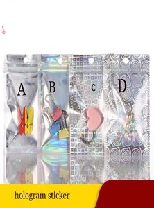 Verschiedene Designs Holographic Reißverschluss Geschenkverpackungstaschen mit klarem Fenster auf dem vorderen Regenbogen Reißverschluss Mylar Bag Uhr und Acces7991620