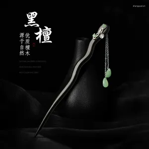 Hårklipp kinesiska stick svart trä tofs hårnål pinnar för kvinnor hanfu fest dekor vintage jade frans bun smycken
