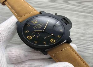 Panarai Men039s Titta på automatisk mekanisk rörelse Fina stålfodral Mineral Mirror Leather Strap7413351