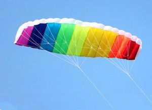 Dual Line 1214227M Parafoil Flying Rainbow Sports Beach Stunt Kite med handtag Ripstop Nylon Outdoor Kitesurf Whole5435382