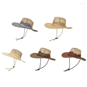 Berets 667e Cool Cowboy Hat Oddychalny letni krem ​​przeciwsłoneczny tkany Cowgirl Temat Party Prezent dla przyjaciela rodziny