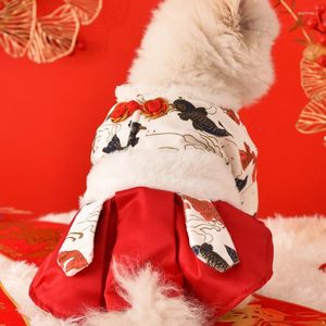 Hundkläder Happy Year Cat Hanfu Tjock Teddy Schnauzer Small Pet Winter Tang Suit