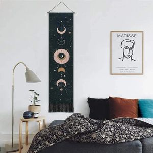 Tapissries Sun and Moon Series Dekorativa bakgrundsmålningar nordisk stil handvävda tofsar vardagsrum tapestry