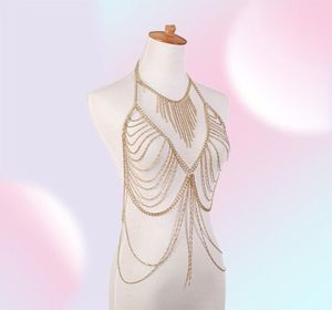 Bohemia Fashion Mesh Body Jewelry for Women Body Waist Harness Bra Chain Bikini GoldSilver Color Sexy Necklace Belly Chain T200504449056