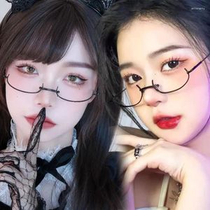 Solglasögon ramar 2024 Korea Metal Oval Half Frame Anime Lensless Spectacle Cosplay Anti-Blue Plain Glasses Cute Decorative Party