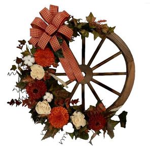 Dekorativa blommor Autumn Wheel Wreath With Leafy Home Porch Christmas For Door Farmhouse Wall Pise Spis inomhus Outdoor Decoration Drop