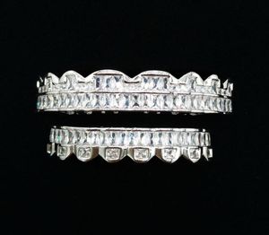 personalized White Gold CZ Cubic Zirconia Teeth Grills Hip Hop Vampire Bling Fang Grillz Iced Out Full Diamond Tooth Cap Mens Wo6774834