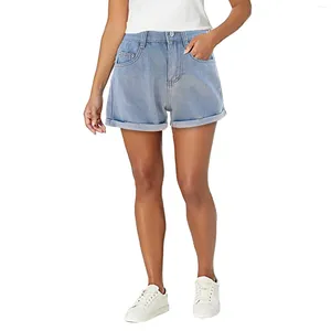 Kvinnors shorts denim raka ben avslappnade breda byxor