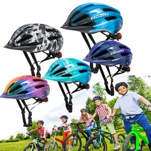 EXCLUSKY Kid Bike Helmet With LED Light Sun Visor 513 years old Boys Girls Ultralight Road Mountain Safety Cycling 240401