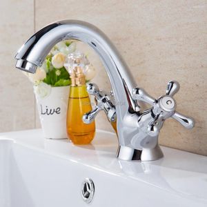 Rubinetti del lavandino da bagno in ottone cromato in ottone europeo mixer bacino cigno