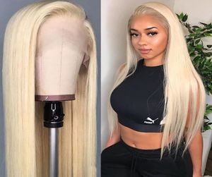 Full Lace Human Hair Wigs 613 Blonde Colored For White Women Long Straight Transparent Lace front Wigs With Baby Hair3545426