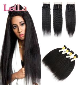 Full 4 Bundles with Lace Closure Malaysian Kinky Straight Human Hair 5 Pieces Coarse Yaki Full Hair8909475