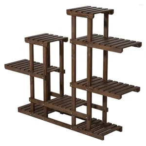 Dekorativa plattor Multitiered Plant Stand 6 Tiers Pine Wood Succulent Pots Planter Display Rack Balkong Potted Flower Shelf Inomhus utomhus