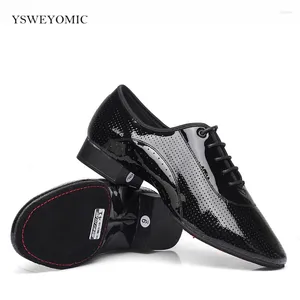 Sapatos de dança Split Suede Suede Men Men Latin Ballroom Real Couro Real Black Shiny Bachata M-003